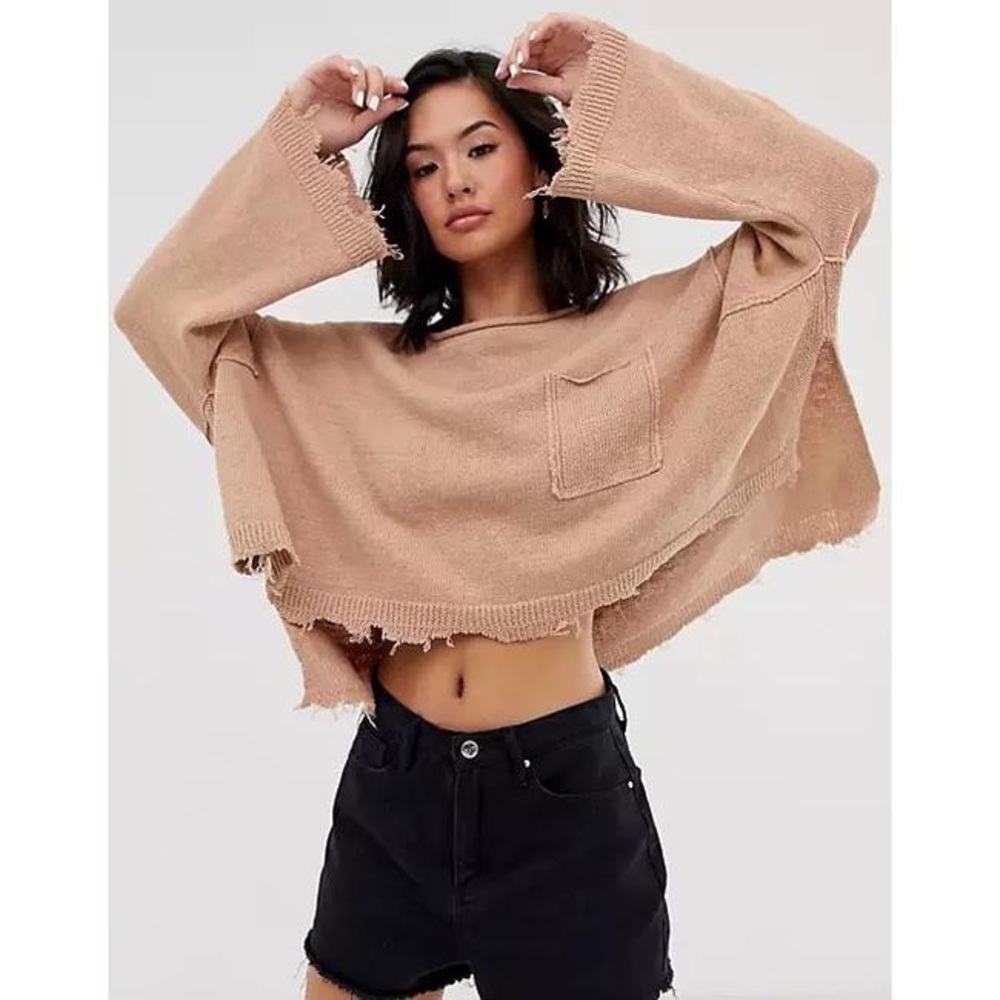 Free People Prism cropped Sweater size small - peach/tan